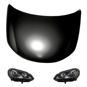 Replacement - 3-Piece Kit (Driver and Passenger Side Headlight Lenses and Housings, Hood Panel) (Standard Line)