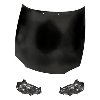 Replacement - 3-Piece Kit (Driver and Passenger Side Headlight Lenses and Housings, Hood Panel) (Standard Line)