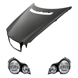 Replacement - 3-Piece Kit (Driver and Passenger Side Headlight Lenses and Housings, Hood Panel) (Standard Line)