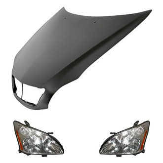 Replacement - 3-Piece Kit (Driver and Passenger Side Headlight Lenses and Housings, Hood Panel) (Standard Line)