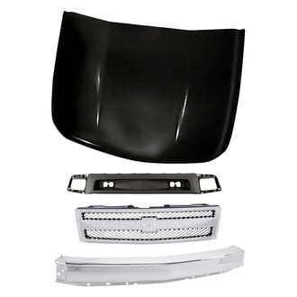 Replacement - 4-Piece (Grille, Front Bumper Face Bar, Front Bumper Air Deflector, Hood Panel) (Standard Line)