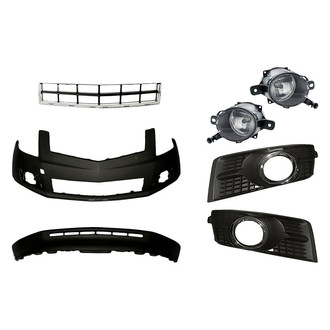 Replacement - 7-Piece (Front Upper and Lower Bumper Cover, Driver and Passenger Side Fog Light, Front Center Bumper Grille, Front Inner and Outer Fog Light Bezel) (Standard Line)