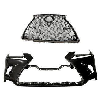 Replacement - 2-Piece (Front Bumper Cover, Grille)