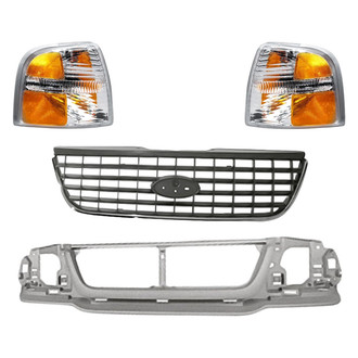 Replacement - 4-Piece (Grille, Front Driver and Passenger Side Turn Signal/Corner Light, Header Panel) (Standard Line)