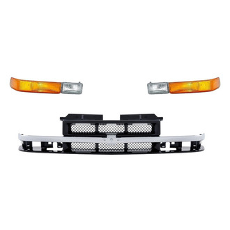 Replacement - 3-Piece (Grille, Front Driver and Passenger Side Turn Signal/Parking Light) (Standard Line)