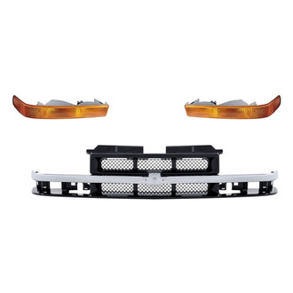 Replacement - 3-Piece (Grille, Front Driver and Passenger Side Turn Signal/Parking Light) (Standard Line)