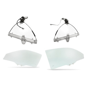 Replacement - 4-Piece (Front Driver and Passenger Side Window Regulator and Motor Assembly, Door Glass) (Standard Line)