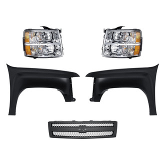 Replacement - 5-Piece Kit (Driver and Passenger Side Headlights, Grille, Driver and Passenger Side Fenders) (Standard Line)