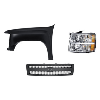 Replacement - 3-Piece Kit (Driver Side Headlight, Grille, Front Driver Side Fender) (Standard Line)