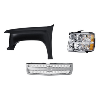Replacement - 3-Piece Kit (Driver Side Headlight, Grille, Front Driver Side Fender) (CAPA Certified)