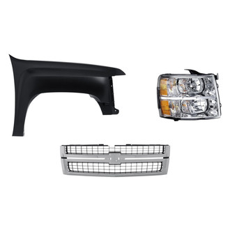 Replacement - 3-Piece Kit (Passenger Side Headlight, Grille, Front Passenger Side Fender) (Standard Line)