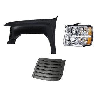 Replacement - 3-Piece Kit (Driver Side Headlight, Front Driver Side Fender, Driver Side Hood Panel Insert) (Standard Line)