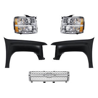Replacement - 5-Piece Kit (Driver and Passenger Side Headlights, Grille, Driver and Passenger Side Fenders) (CAPA Certified)
