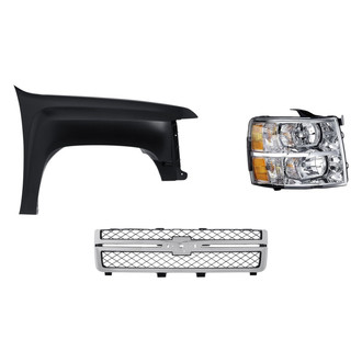 Replacement - 3-Piece Kit (Passenger Side Headlight, Grille, Front Passenger Side Fender) (CAPA Certified)