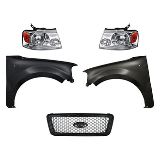 Replacement - 5-Piece Kit (Driver and Passenger Side Headlights, Grille, Driver and Passenger Side Fenders) (Standard Line)