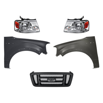 Replacement - 5-Piece Kit (Driver and Passenger Side Headlights, Grille, Driver and Passenger Side Fenders) (Standard Line)