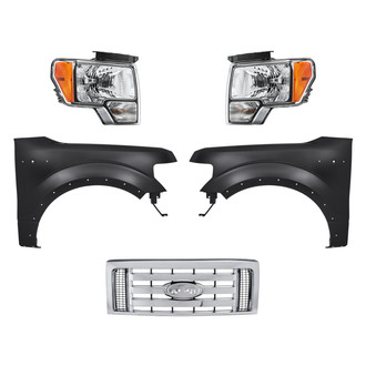 Replacement - 5-Piece Kit (Driver and Passenger Side Headlights, Grille, Driver and Passenger Side Fenders) (Standard Line)