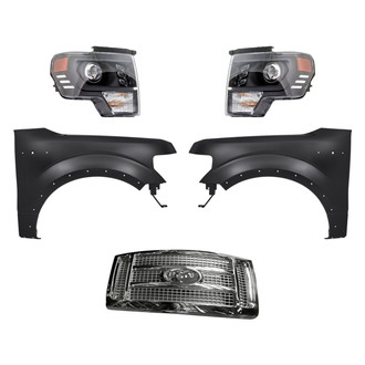 Replacement - 5-Piece Kit (Driver and Passenger Side Headlights, Grille, Driver and Passenger Side Fenders) (Standard Line)