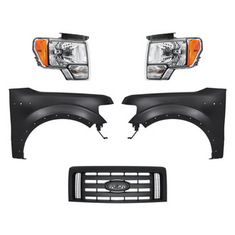 Replacement - 5-Piece Kit (Driver and Passenger Side Headlights, Grille, Driver and Passenger Side Fenders) (CAPA Certified)