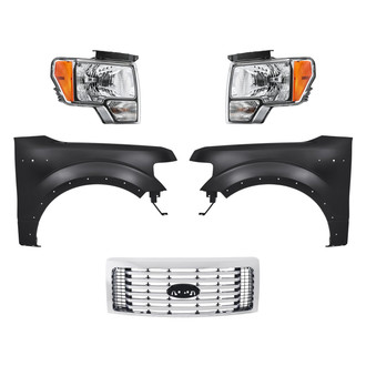 Replacement - 5-Piece Kit (Driver and Passenger Side Headlights, Grille, Driver and Passenger Side Fenders) (Standard Line)