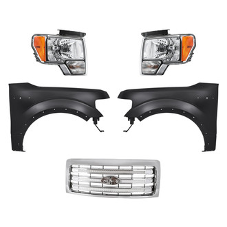 Replacement - 5-Piece Kit (Driver and Passenger Side Headlights, Grille, Driver and Passenger Side Fenders) (CAPA Certified)