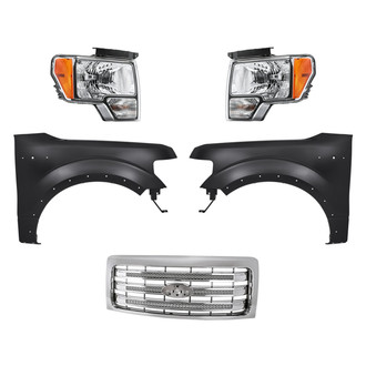 Replacement - 5-Piece Kit (Driver and Passenger Side Headlights, Grille, Driver and Passenger Side Fenders) (CAPA Certified)