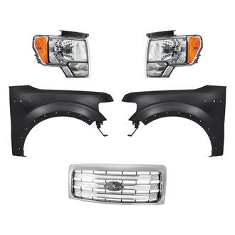 Replacement - 5-Piece Kit (Driver and Passenger Side Headlights, Grille, Driver and Passenger Side Fenders) (CAPA Certified)