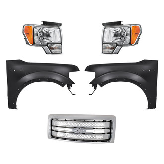 Replacement - 5-Piece Kit (Driver and Passenger Side Headlights, Grille, Driver and Passenger Side Fenders) (CAPA Certified)