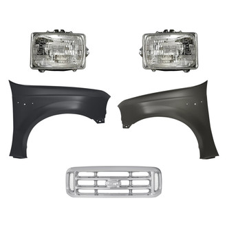 Replacement - 5-Piece Kit (Driver and Passenger Side Headlights, Grille, Driver and Passenger Side Fenders) (Standard Line)