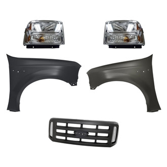 Replacement - 5-Piece Kit (Driver and Passenger Side Headlights, Grille, Driver and Passenger Side Fenders)