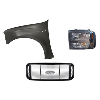 Replacement - 3-Piece Kit (Driver Side Headlight, Grille, Front Driver Side Fender) (Standard Line)