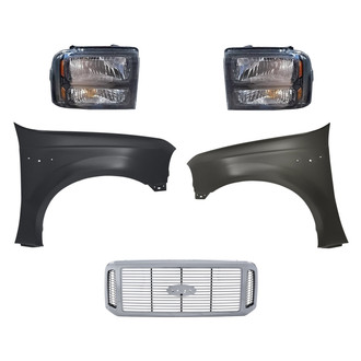 Replacement - 5-Piece Kit (Driver and Passenger Side Headlights, Grille, Driver and Passenger Side Fenders) (Standard Line)