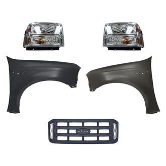 Replacement - 5-Piece Kit (Driver and Passenger Side Headlights, Grille, Driver and Passenger Side Fenders) (Standard Line)