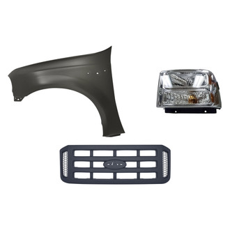 Replacement - 3-Piece Kit (Driver Side Headlight, Grille, Front Driver Side Fender) (CAPA Certified)