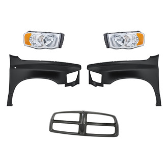 Replacement - 5-Piece Kit (Driver and Passenger Side Headlights, Grille Frame, Driver and Passenger Side Fenders) (Standard Line)