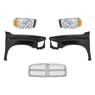 Replacement - 5-Piece Kit (Driver and Passenger Side Headlights, Grille, Driver and Passenger Side Fenders) (Standard Line)