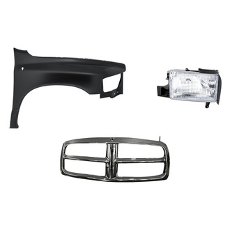 Replacement - 3-Piece Kit (Passenger Side Headlight, Outer Grille Shell, Front Passenger Side Fender)