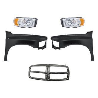 Replacement - 5-Piece Kit (Driver and Passenger Side Headlights, Outer Grille Shell, Driver and Passenger Side Fenders) (Standard Line)