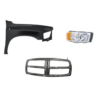 Replacement - 3-Piece Kit (Passenger Side Headlight, Outer Grille Shell, Front Passenger Side Fender) (Standard Line)