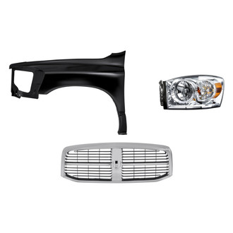 Replacement - 3-Piece Kit (Driver Side Headlight, Grille, Front Driver Side Fender) (Standard Line)