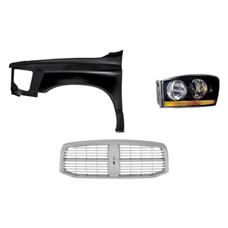 Replacement - 3-Piece Kit (Driver Side Headlight, Grille, Front Driver Side Fender) (Standard Line)
