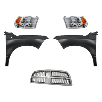 Replacement - 5-Piece Kit (Driver and Passenger Side Headlights, Grille, Driver and Passenger Side Fenders) (Standard Line)