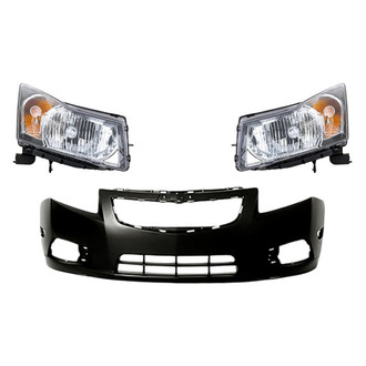 Replacement - 3-Piece Kit (Driver and Passenger Side Headlights, Front Bumper Cover) (Standard Line)