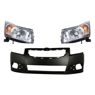 Replacement - 3-Piece Kit (Driver and Passenger Side Headlights, Front Bumper Cover) (Standard Line)
