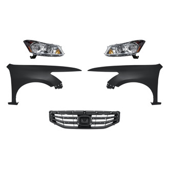 Replacement - 5-Piece Kit (Driver and Passenger Side Headlights, Grille, Driver and Passenger Side Fenders) (CAPA Certified)