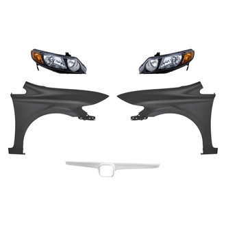 Replacement - 5-Piece Kit (Driver and Passenger Side Headlights, Grille Bar, Driver and Passenger Side Fenders)