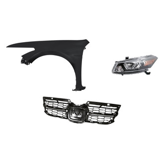 Replacement - 3-Piece Kit (Driver Side Headlight, Grille Mounting Panel, Front Driver Side Fender) (CAPA Certified)