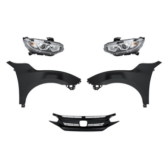 Replacement - 5-Piece Kit (Driver and Passenger Side Headlights, Grille, Driver and Passenger Side Fenders) (CAPA Certified)