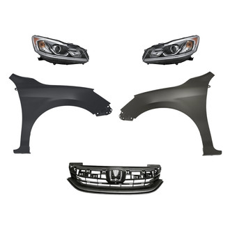 Replacement - 5-Piece Kit (Driver and Passenger Side Headlights, Grille, Driver and Passenger Side Fenders) (CAPA Certified)