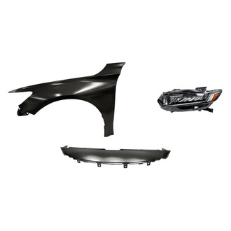 Replacement - 3-Piece Kit (Driver Side Headlight, Upper Grille Cover, Front Driver Side Fender) (CAPA Certified)
